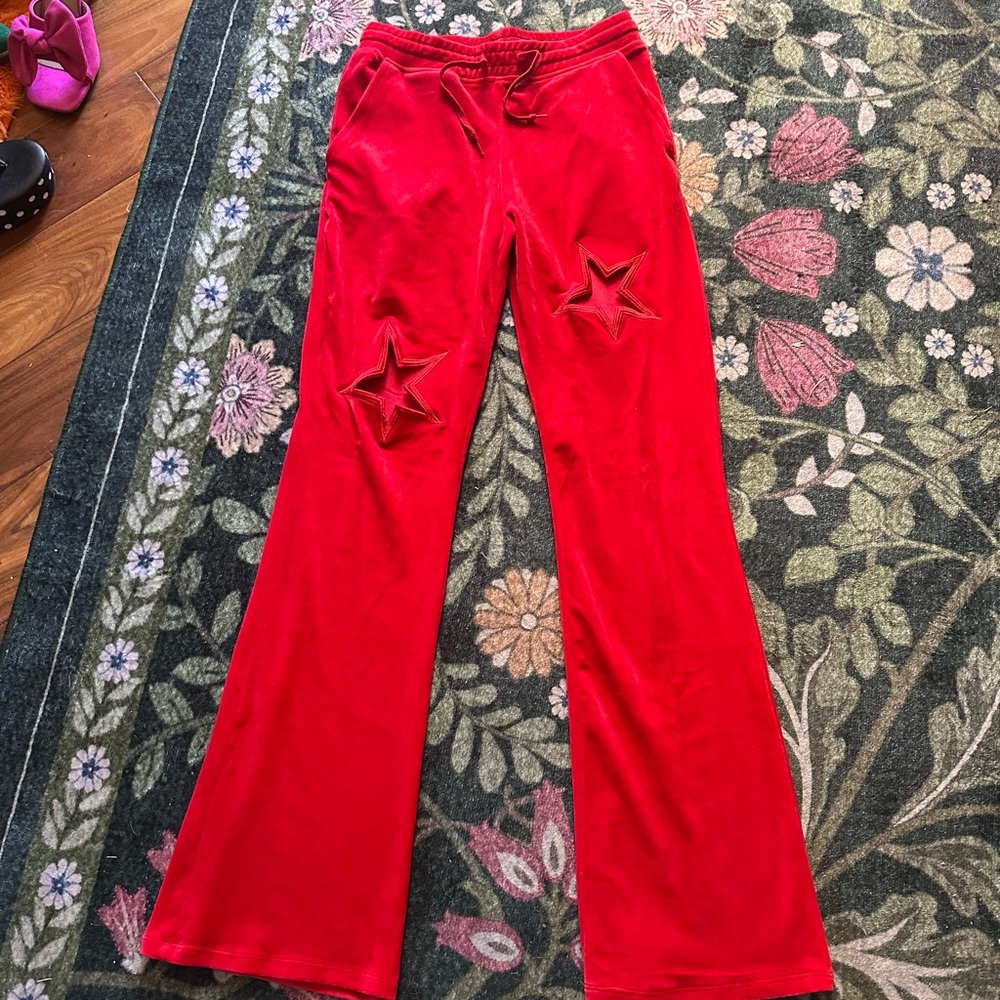 Paris Hilton Red Star cut out velour track pants  Sweatpants S